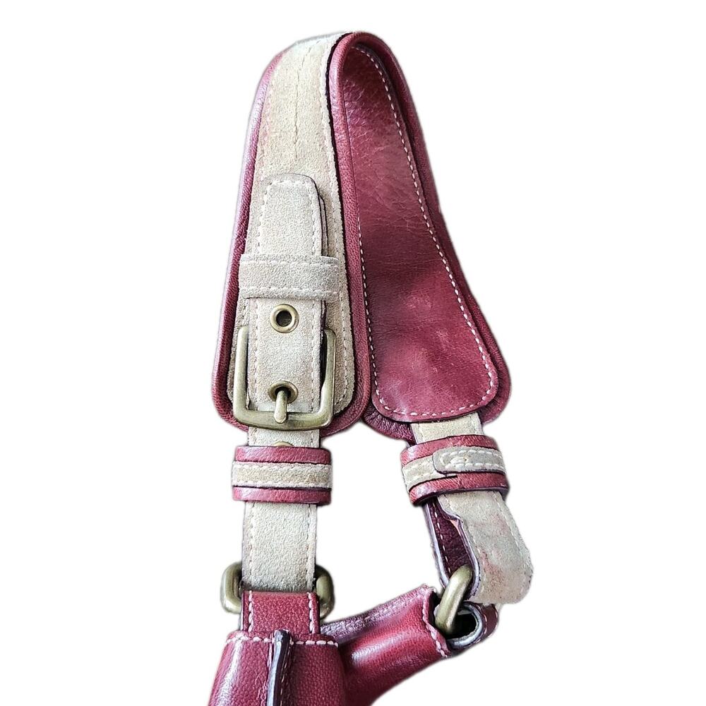 Vintage Coach Hamilton Hobo Shoulder Bag Suede Beige / Burgundy 705S-7472 - Picture 10 of 13